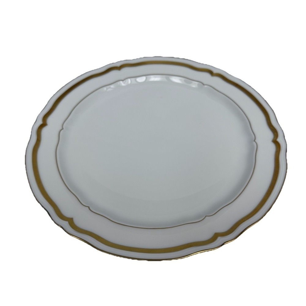 Raynaud White Limoges Dinner Plate Gold Band Scalloped Rim France Timeless